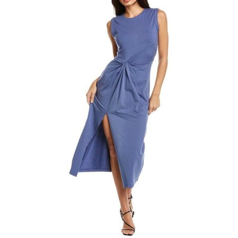 Anthropologie Grey State Kalila Dress Medium Blue Sleeveless Knot Slit Front